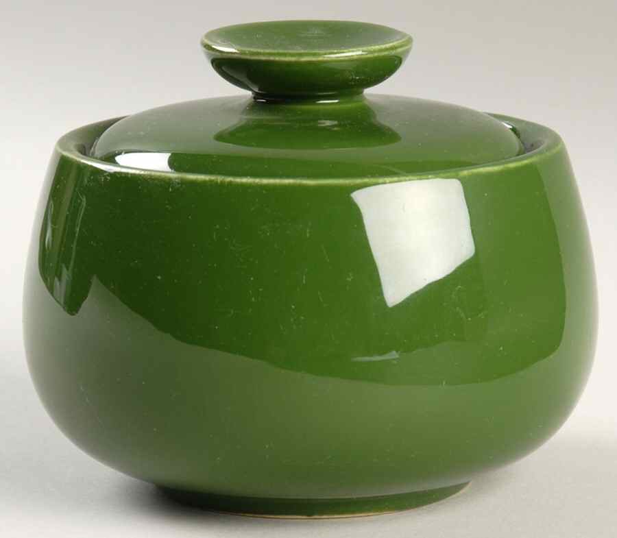 Rhythm Forest Green Sugar Bowl & Lid by Homer Laughlin -1
