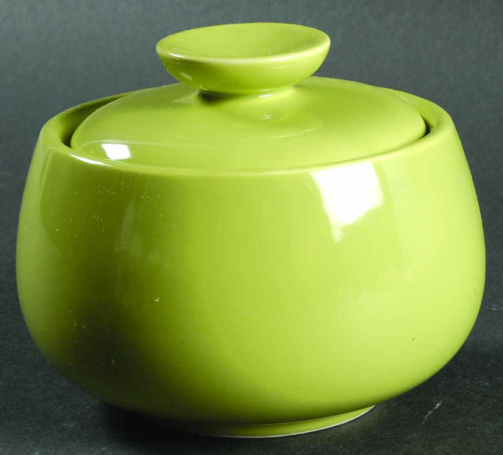 Rhythm Green (Chartreuse) Sugar Bowl & Lid by Homer Laughlin -1