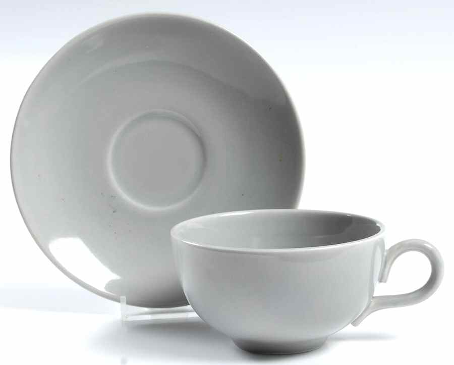 Rhythm Gray Flat Cup & Saucer Set by Homer Laughlin -1