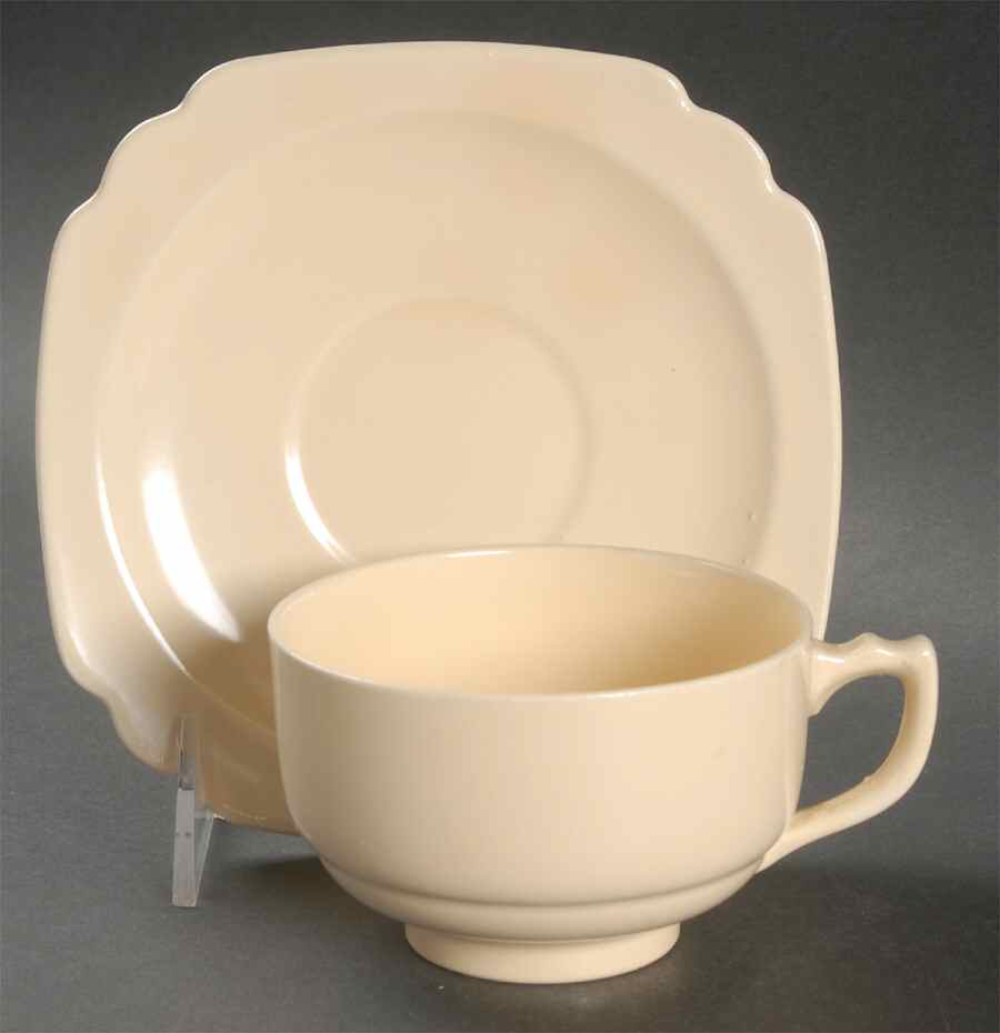 Riviera Ivory Footed Cup & Saucer Set by Homer Laughlin -1