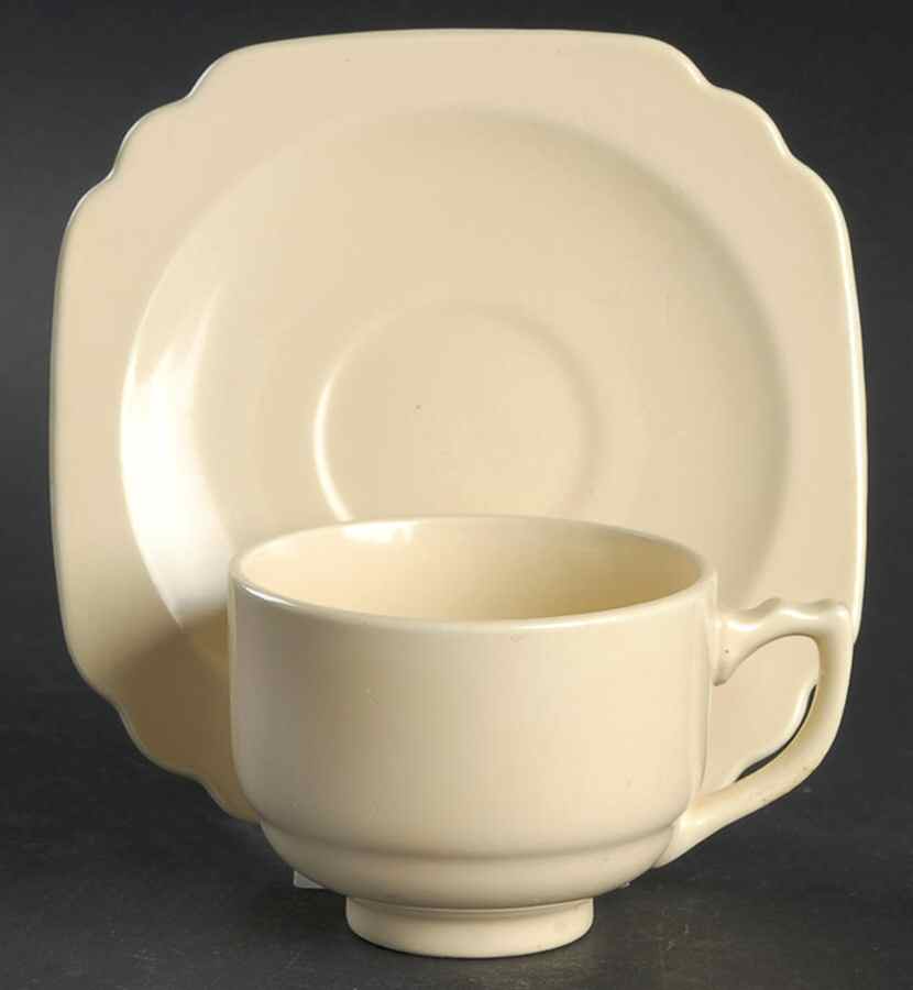Riviera Ivory Footed Demitasse Cup & Saucer Set by Homer Laughlin -1