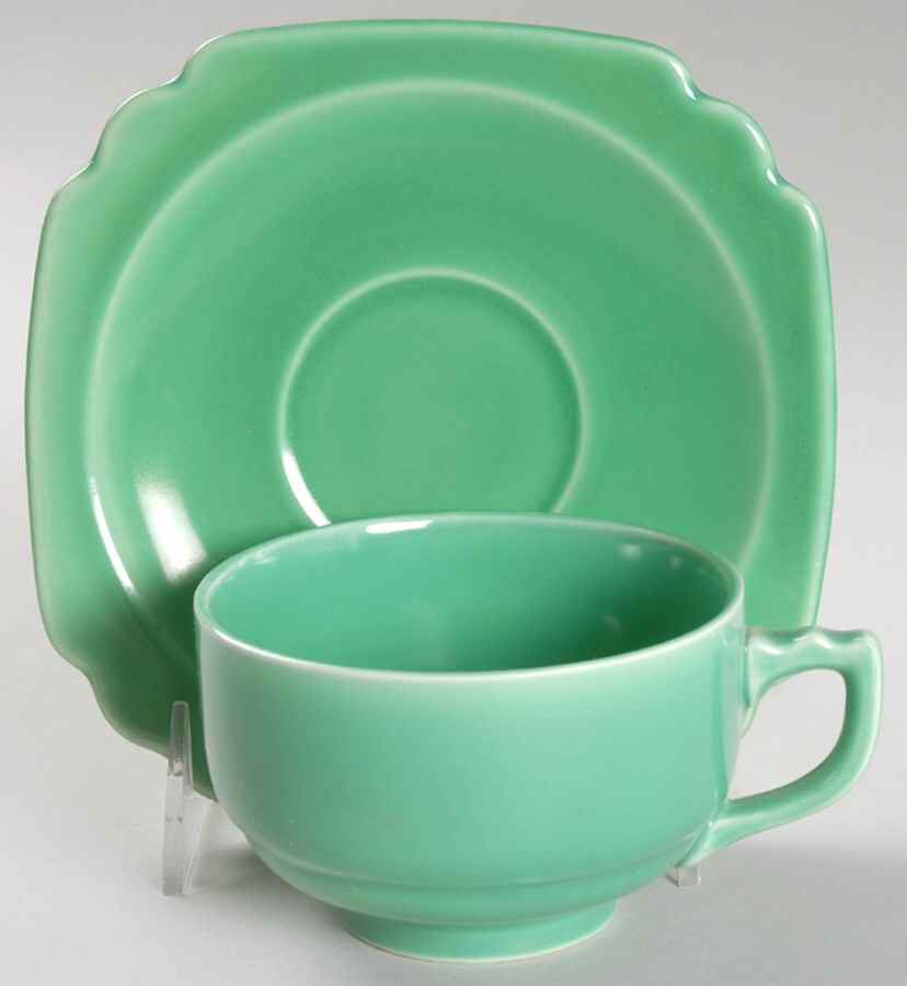 Riviera Green Footed Cup & Saucer Set by Homer Laughlin -1