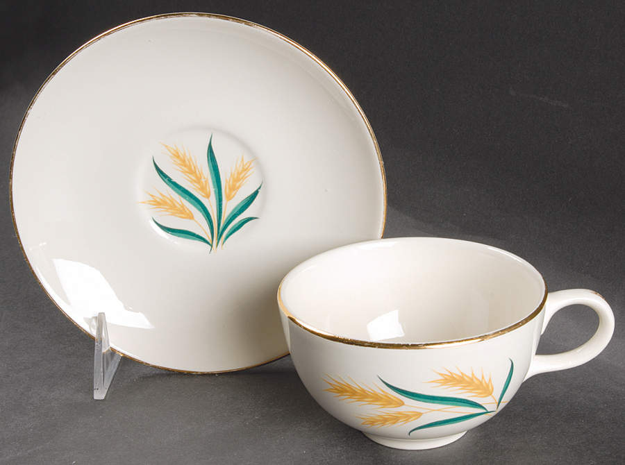 Royal Harvest (Gold Trim) Flat Cup & Saucer Set by Homer Laughlin -1