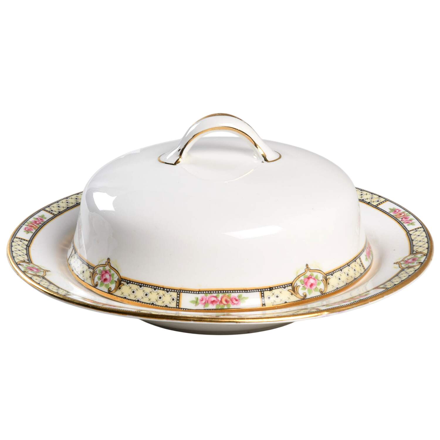 Rose & Lattice (Empress) Round Covered Butter by Homer Laughlin -1