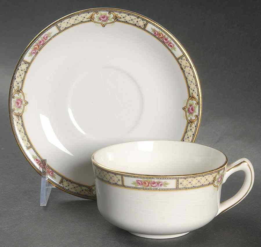 Rose & Lattice (Empress) Flat Cup & Saucer Set by Homer Laughlin -1