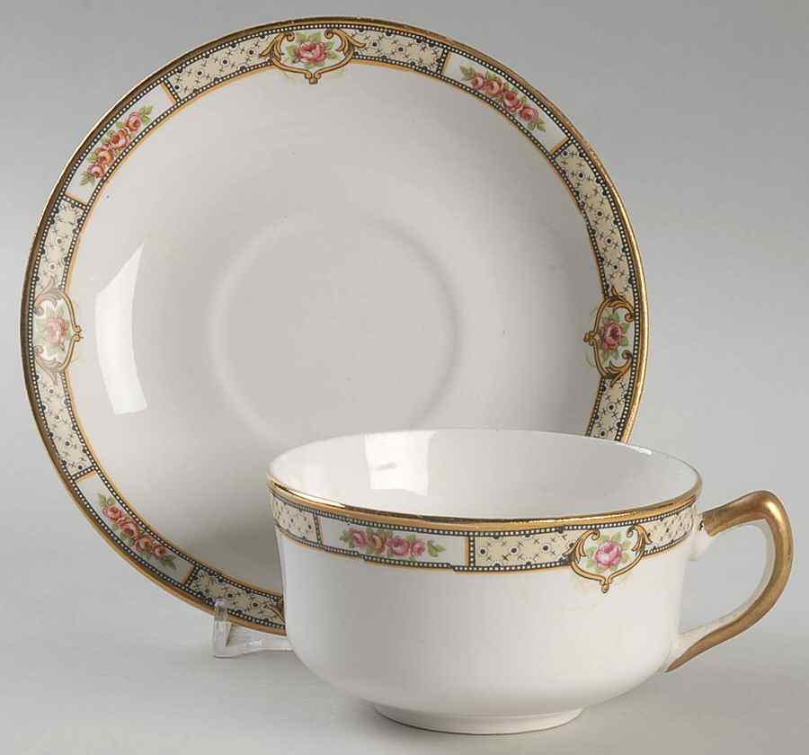 Rose & Lattice (Empress) Flat Cup & Saucer Set by Homer Laughlin -1