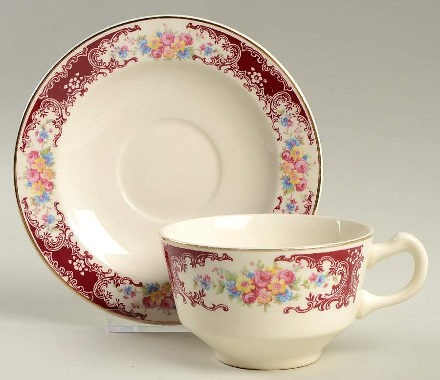 Rosewood Flat Cup & Saucer Set by Homer Laughlin -1