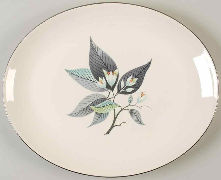 Lotus Hai (Rhythm Shape) 13" Oval Serving Platter by Homer Laughlin -1