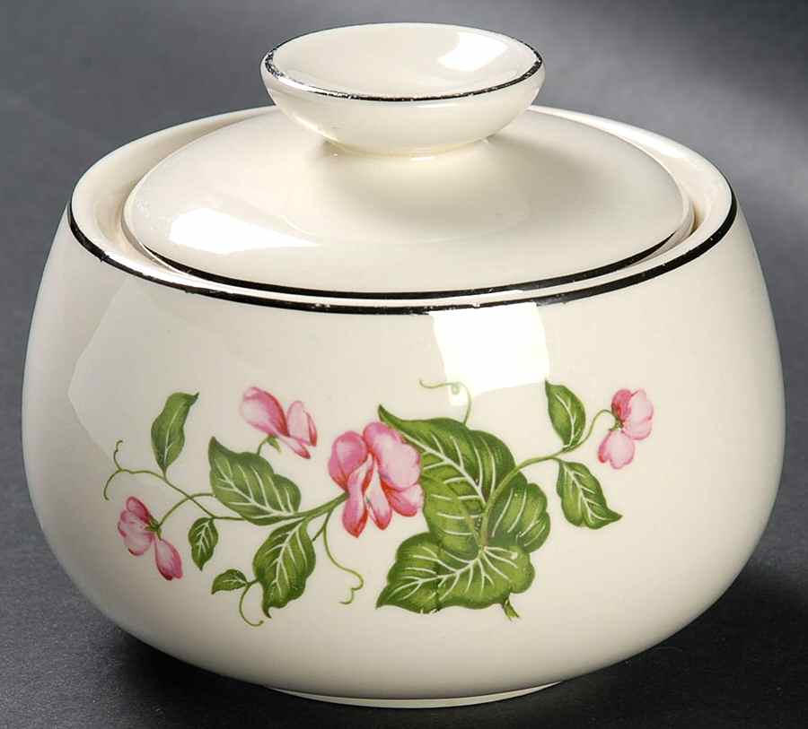 Sweet Pea (Platinum Trim) Sugar Bowl & Lid by Homer Laughlin -1