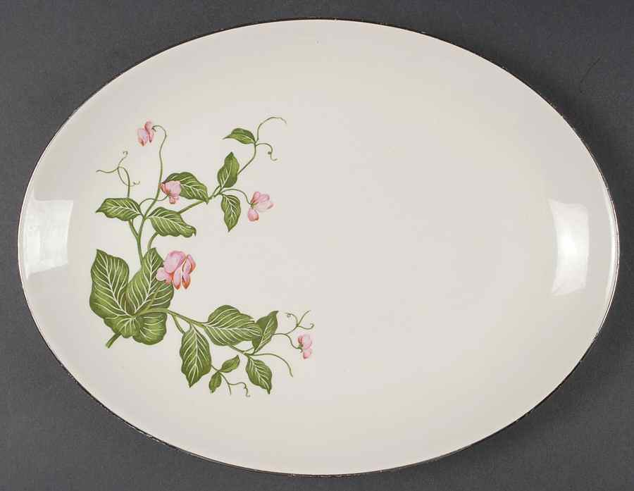 Sweet Pea (Platinum Trim) 11" Oval Serving Platter by Homer Laughlin -1