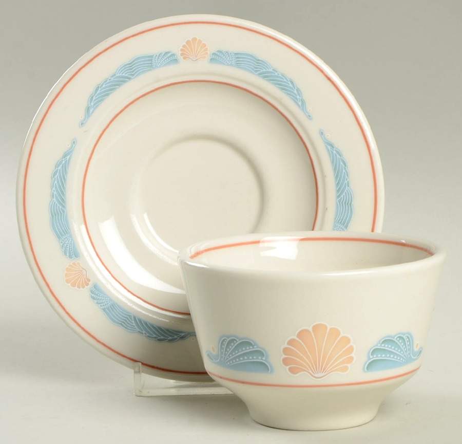 Seashell Flat Bouillon Cup & Saucer by Homer Laughlin -1