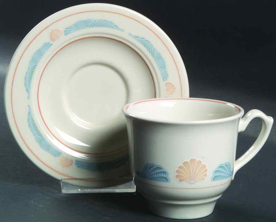 Seashell Flat Cup & Saucer Set by Homer Laughlin -1