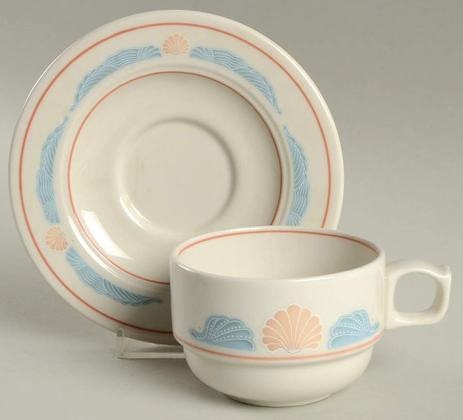 Seashell Flat Cup & Saucer Set by Homer Laughlin -1