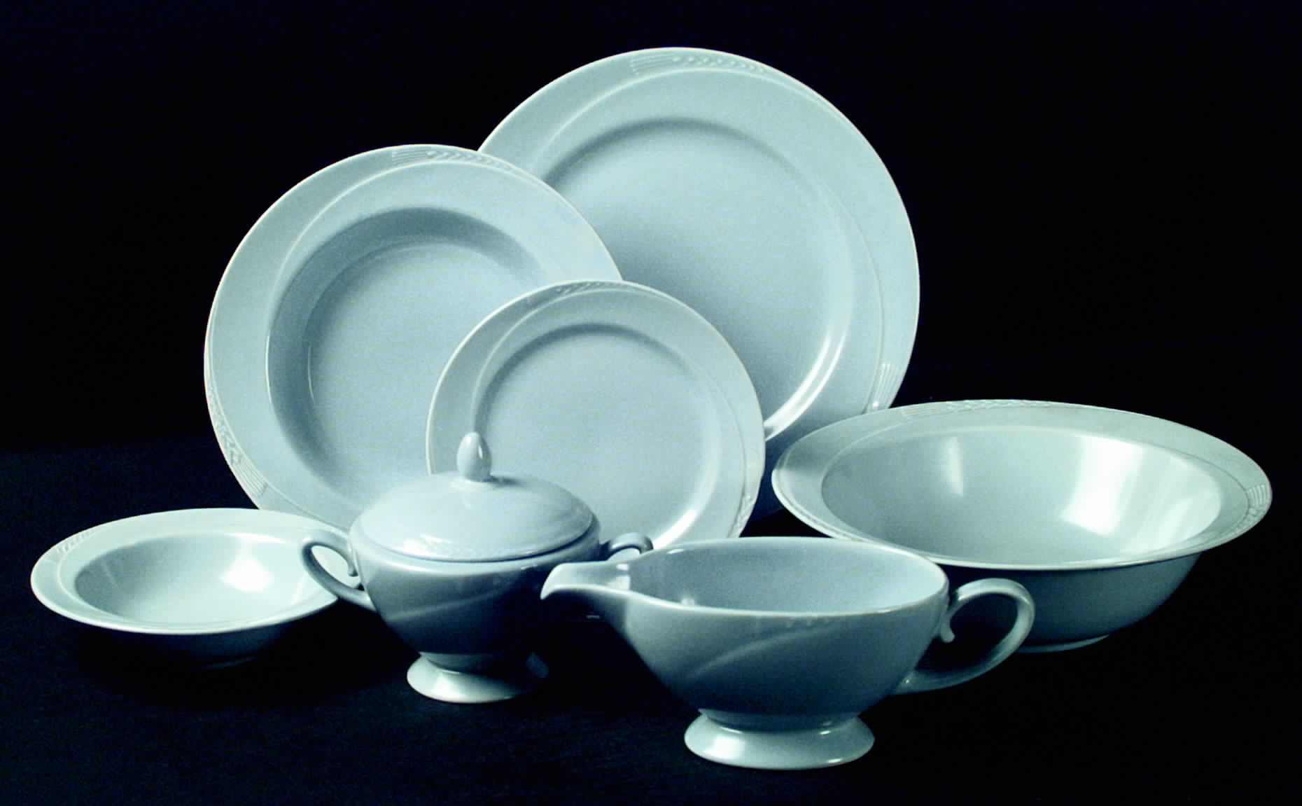 Serenade Blue Rim Fruit/Dessert (Sauce) Bowl by Homer Laughlin -1