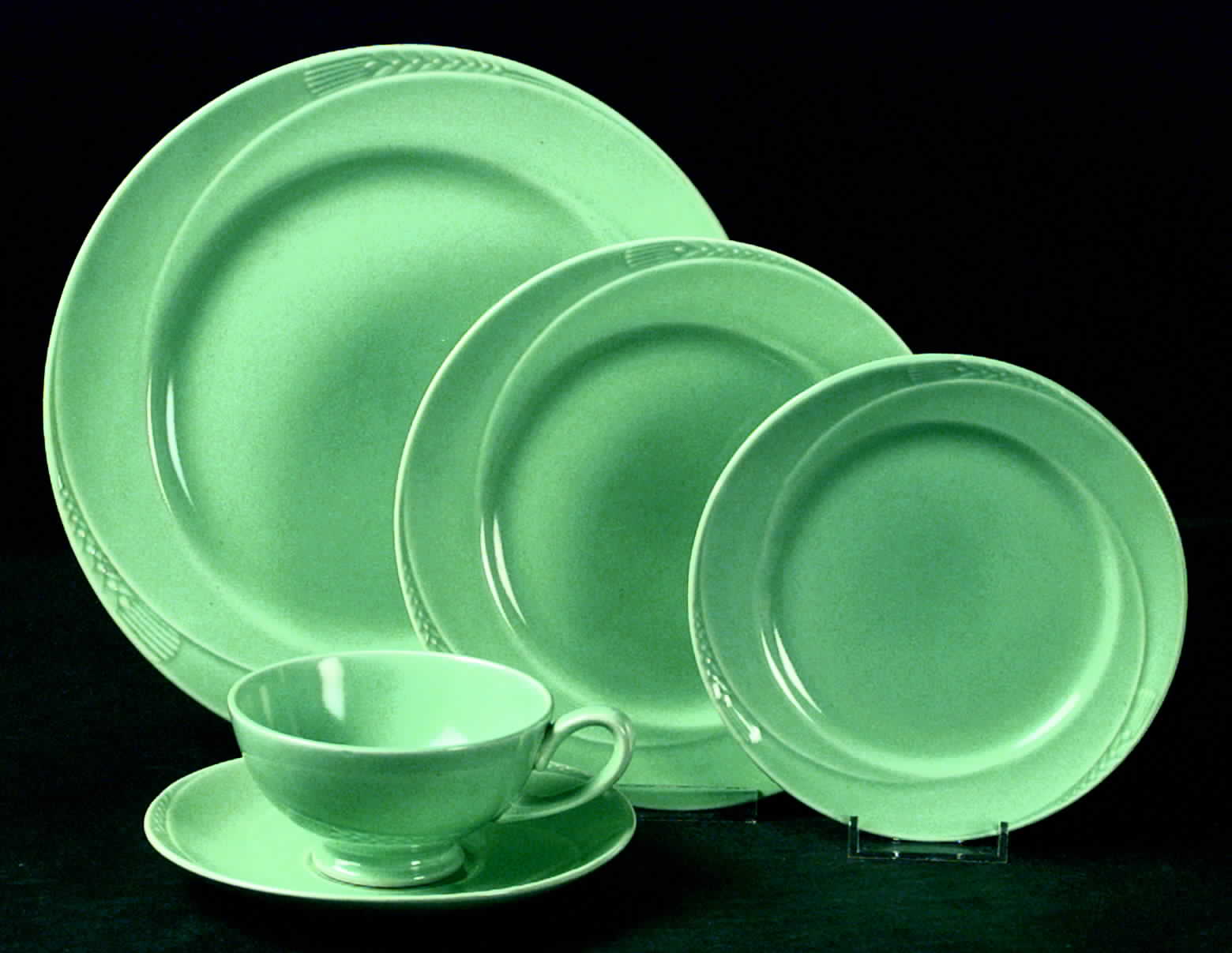 Serenade Green Footed Cup & Saucer Set by Homer Laughlin -1