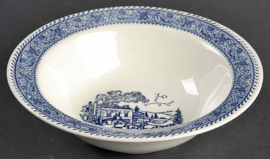 Shakespeare Country Blue (Leaves) Rim Cereal Bowl by Homer Laughlin -1