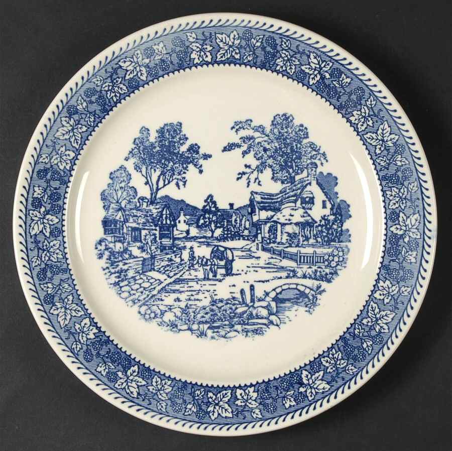 Shakespeare Country Blue (Leaves) 12" Chop Plate (Round Platter) by Homer Laughlin -1