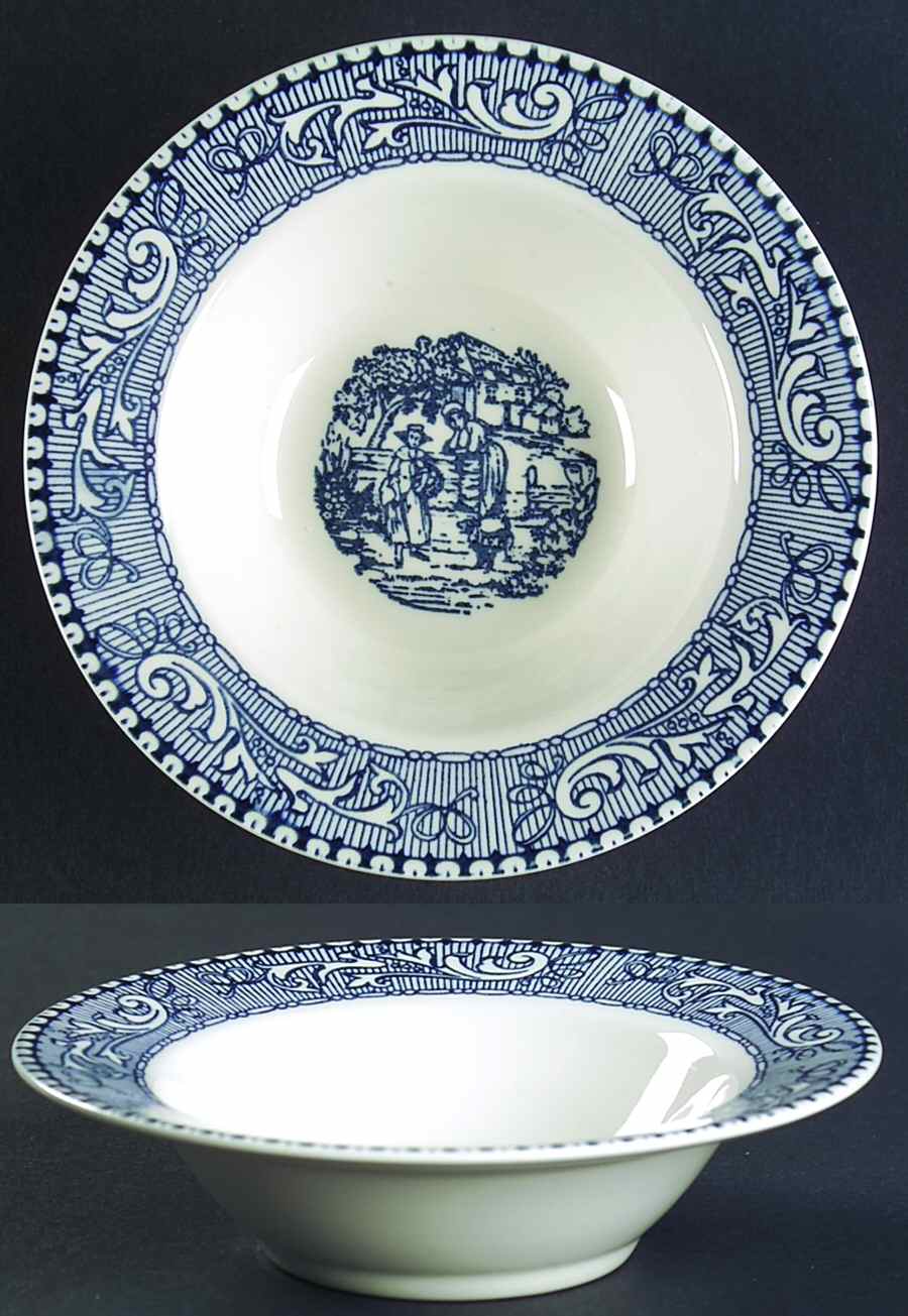 Shakespeare Country Blue (Scrolls) Rim Fruit/Dessert (Sauce) Bowl by Homer Laughlin -1