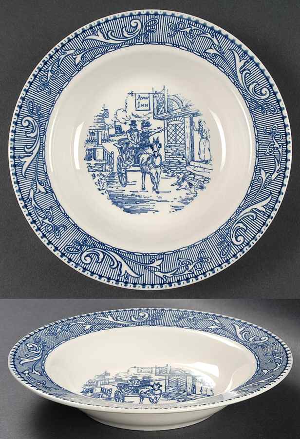 Shakespeare Country Blue (Scrolls) Rim Soup Bowl by Homer Laughlin -1