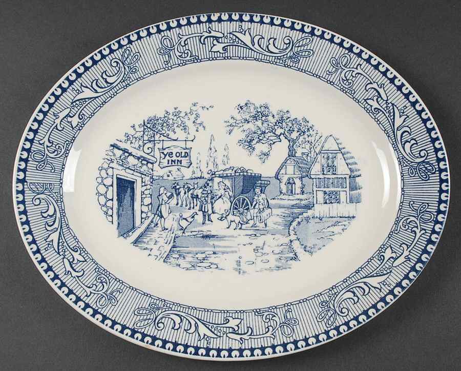 Shakespeare Country Blue (Scrolls) 11" Oval Serving Platter by Homer Laughlin -1