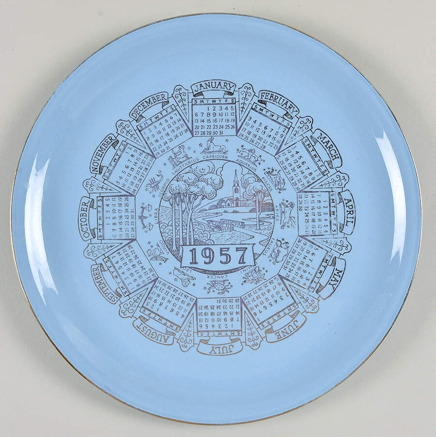 Skytone Blue (Undecorated) "1957" Calendar Plate by Homer Laughlin -1