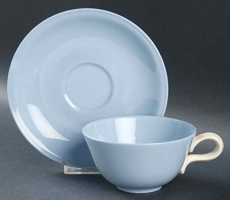 Skytone Blue (Undecorated) Flat Cup & Saucer Set by Homer Laughlin -1