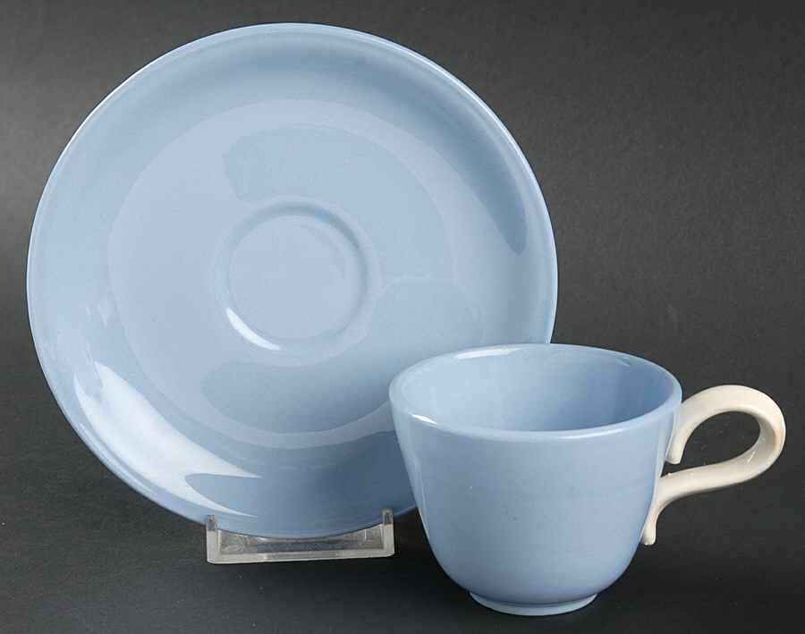 Skytone Blue (Undecorated) Flat Demitasse Cup & Saucer Set by Homer Laughlin -1