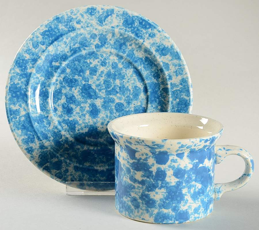 Splatter Blue Flat Cup & Saucer Set by Homer Laughlin -1