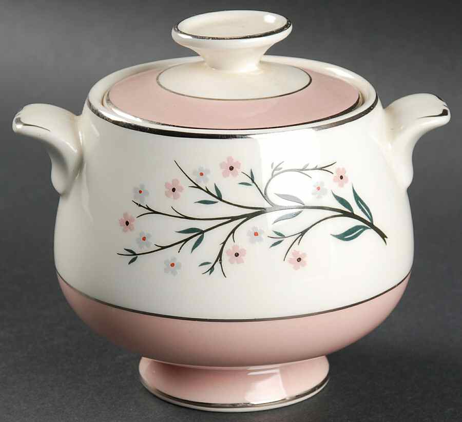 Springtime (Pink Rim, CV32) Sugar Bowl & Lid by Homer Laughlin -1