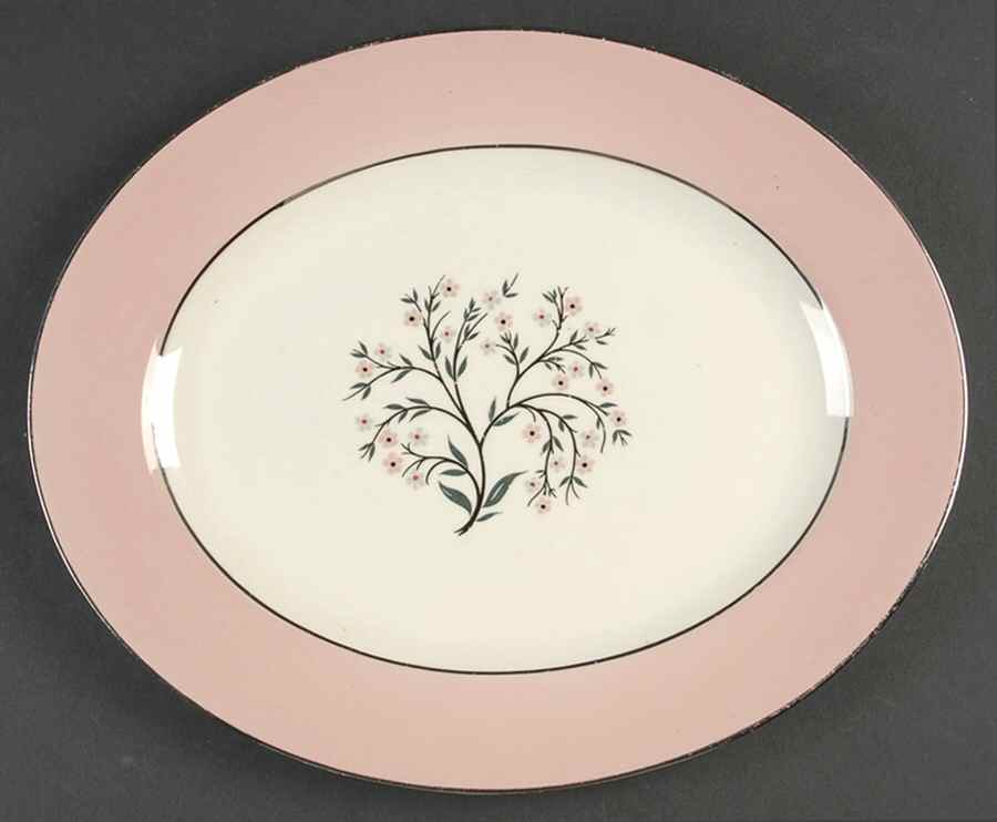 Springtime (Pink Rim, CV32) 11" Oval Serving Platter by Homer Laughlin -1