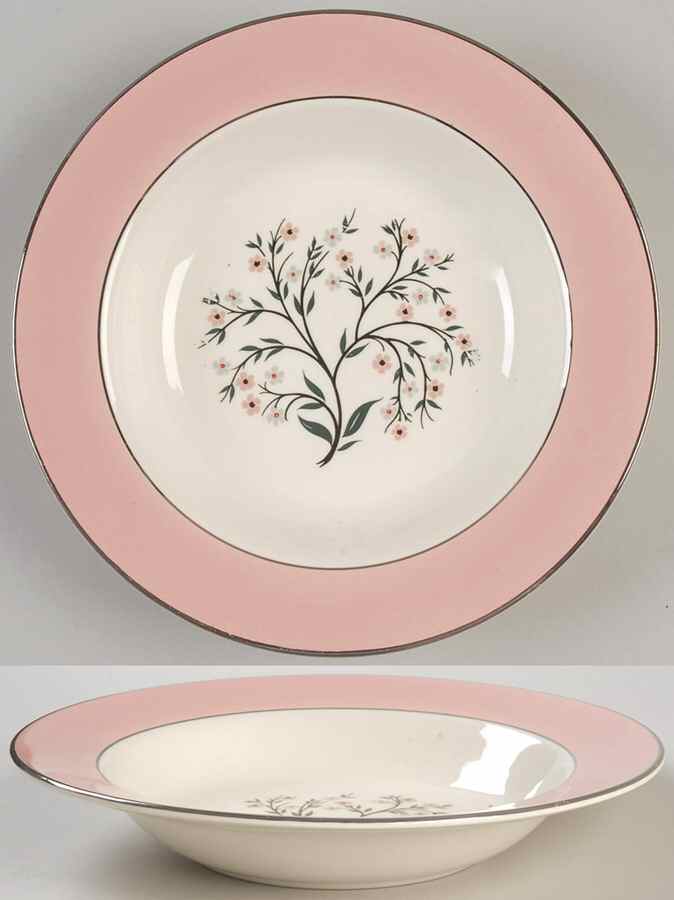 Springtime (Pink Rim, CV32) Rim Soup Bowl by Homer Laughlin -1