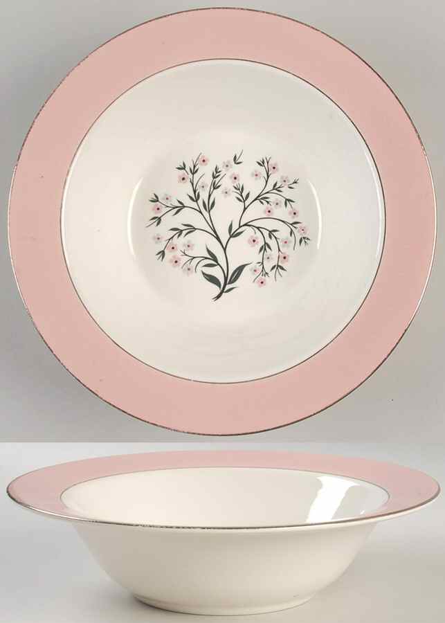 Springtime (Pink Rim, CV32) 9" Round Vegetable Bowl by Homer Laughlin -1