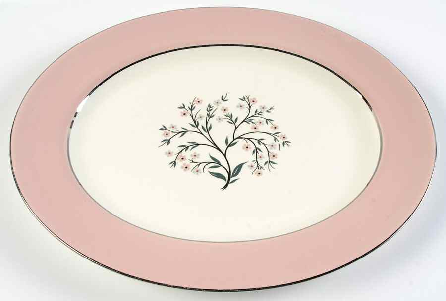 Springtime (Pink Rim, CV32) 13" Oval Serving Platter by Homer Laughlin -1
