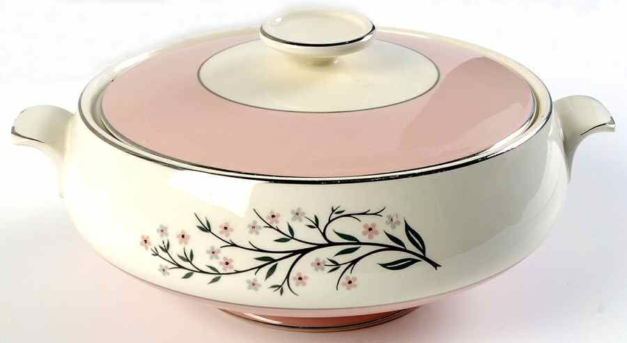 Springtime (Pink Rim, CV32) Round Covered Vegetable by Homer Laughlin -1
