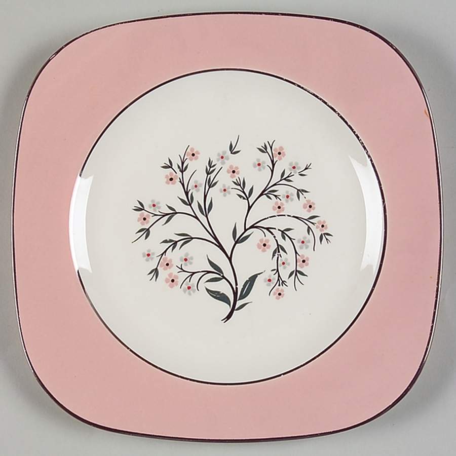 Springtime (Pink Rim, CV32) Square Salad Plate by Homer Laughlin -1