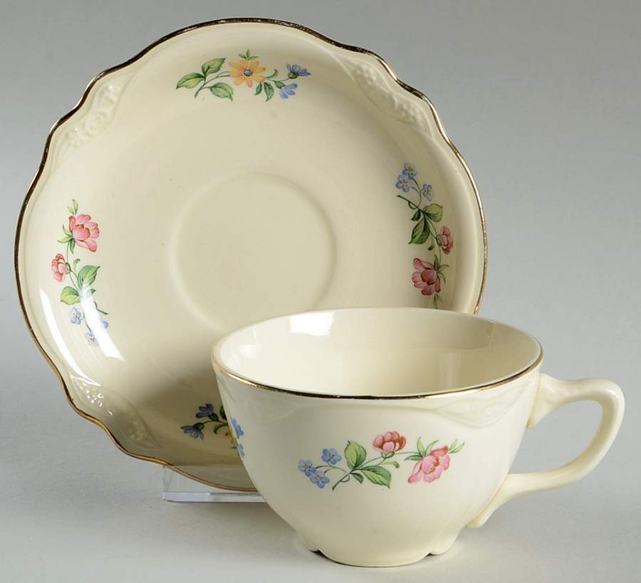 Springtime (Virginia Rose) Flat Cup & Saucer Set by Homer Laughlin -1