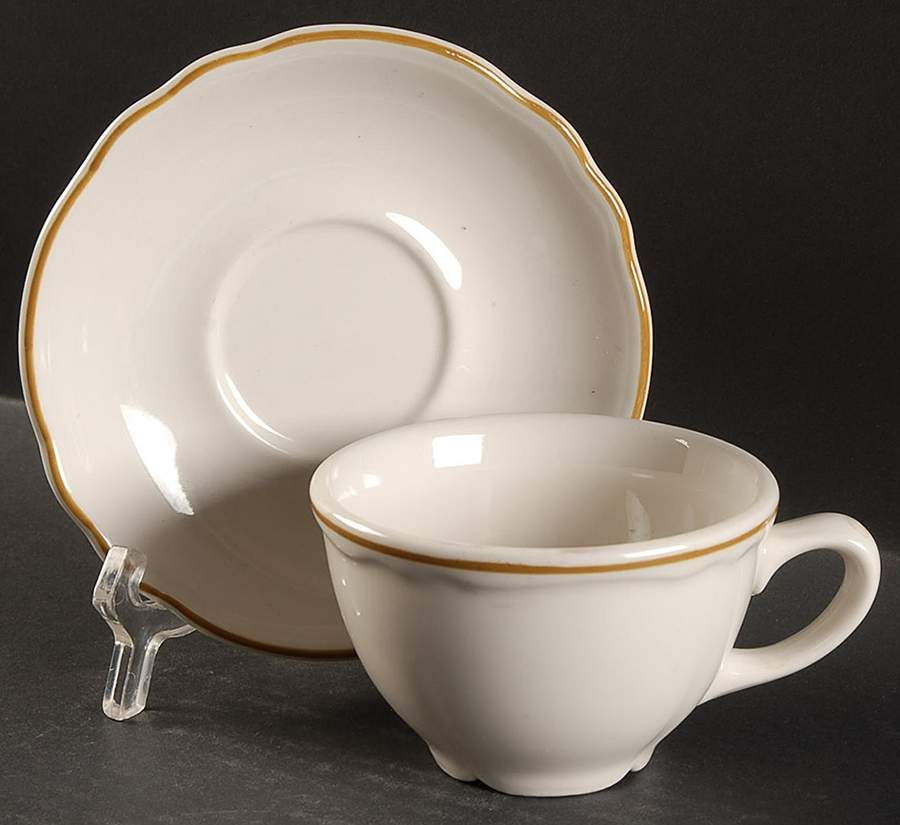 Styleline Gold Flat Cup & Saucer Set by Homer Laughlin -1