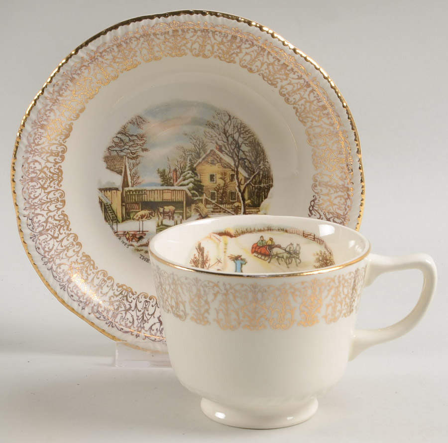 Sun Gold Footed Cup & Saucer Set by Homer Laughlin -1