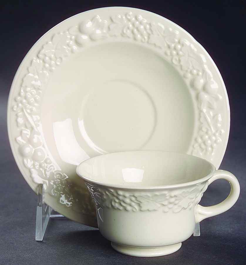 Theme Off White (Eggshell) Footed Demitasse Cup & Saucer Set by Homer Laughlin -1