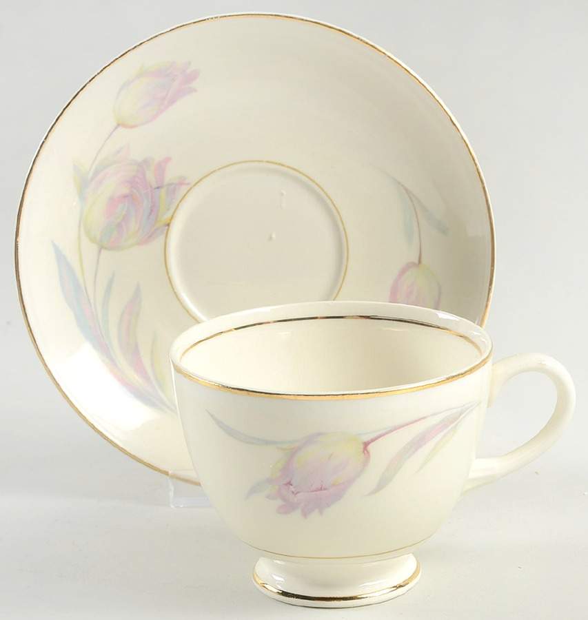 Tulip (Eggshell Nautilus) Footed Cup & Saucer Set by Homer Laughlin -1