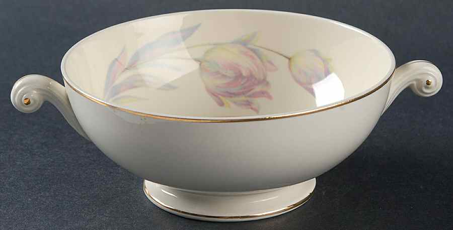 Tulip (Eggshell Nautilus) Footed Cream Soup Bowl by Homer Laughlin -1
