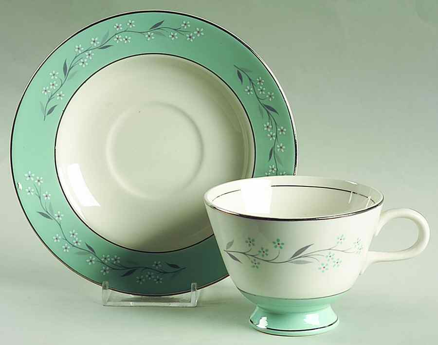 Turquoise Melody Footed Cup & Saucer Set by Homer Laughlin -1
