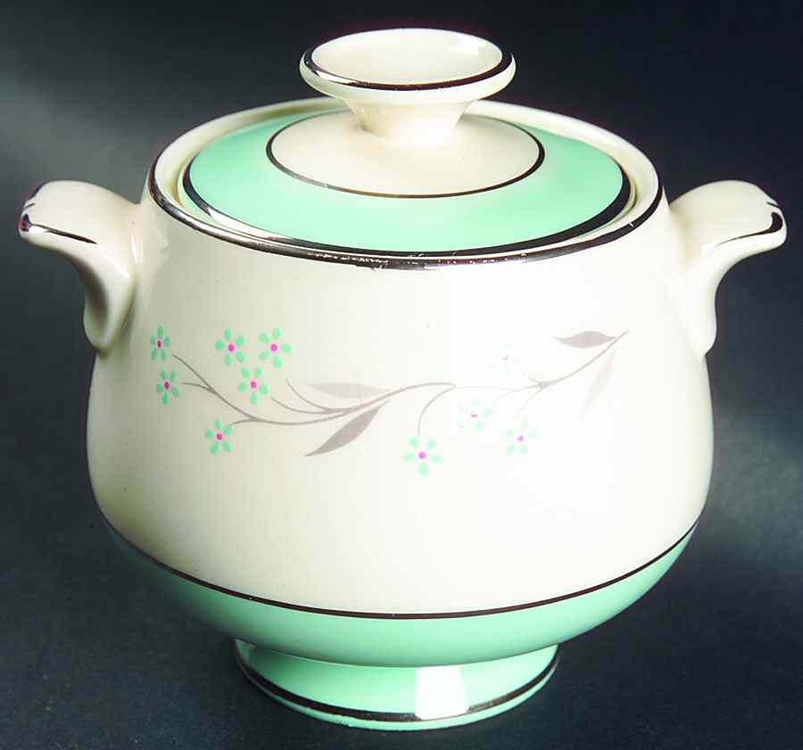 Turquoise Melody Sugar Bowl & Lid by Homer Laughlin -1