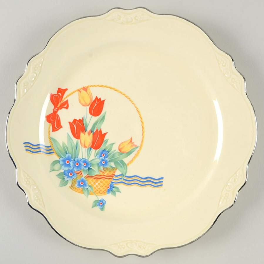 Tulips In A Basket Luncheon Plate by Homer Laughlin -1