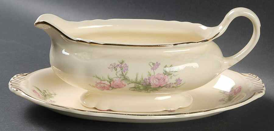 Heather Rose (Virginia Rose) Gravy Boat & Underplate/Relish by Homer Laughlin -1