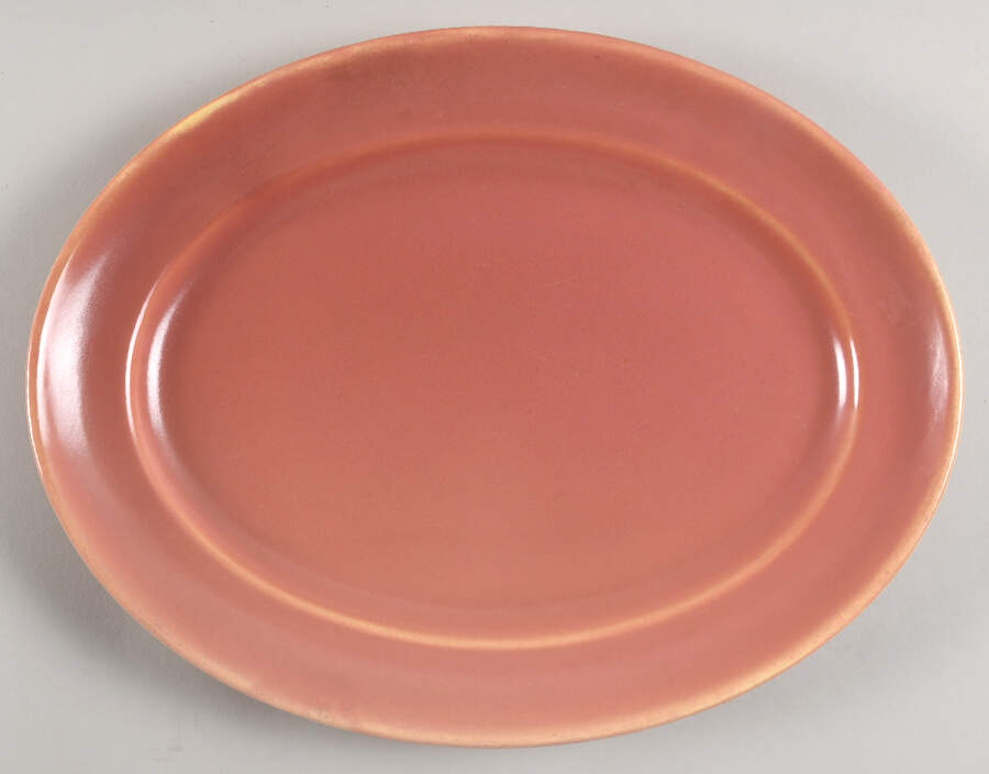 Wells Art Glaze Peach 13" Oval Serving Platter by Homer Laughlin -1
