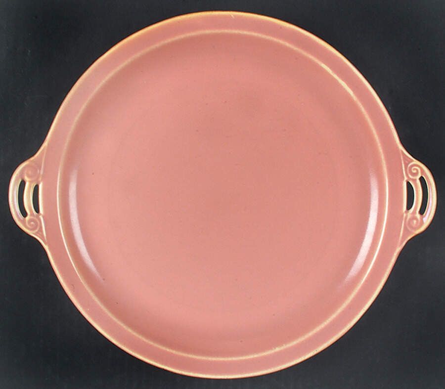 Wells Art Glaze Peach Handled Cake Plate by Homer Laughlin -1