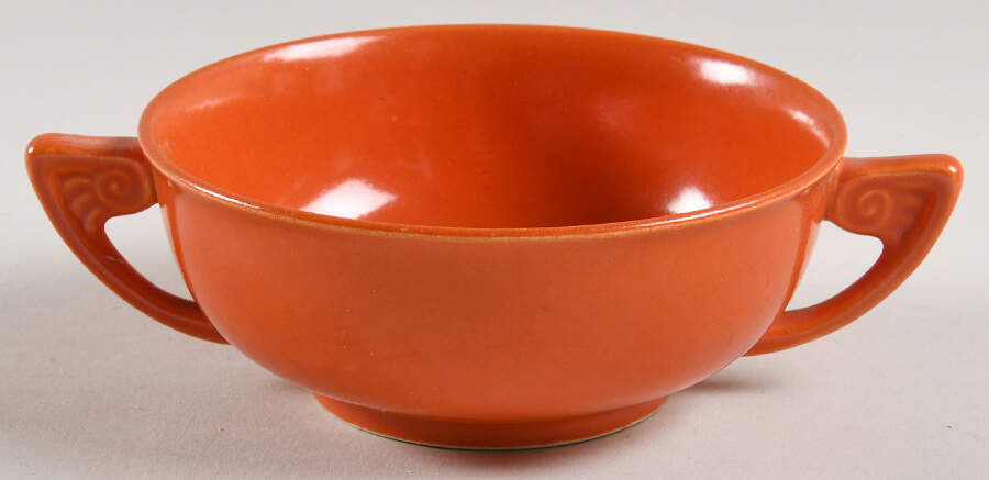 Wells Art Glaze Red Footed Cream Soup Bowl by Homer Laughlin -1