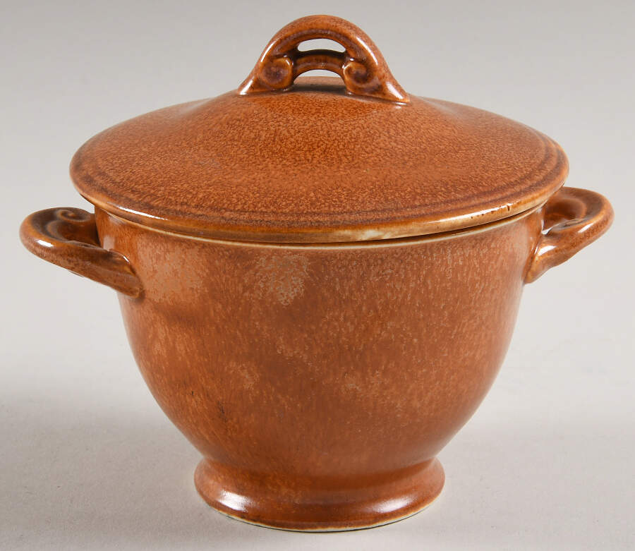 Wells Art Glaze Rust Sugar Bowl & Lid by Homer Laughlin -1