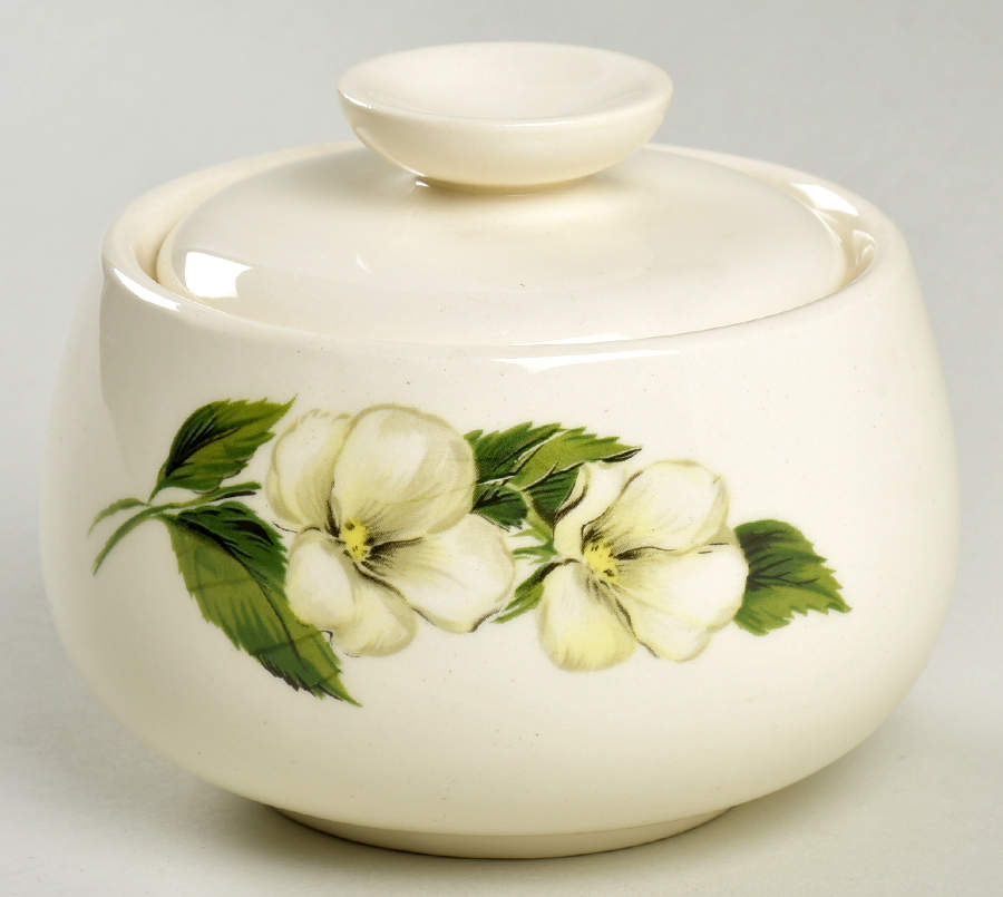 White Flower Sugar Bowl & Lid by Homer Laughlin -1